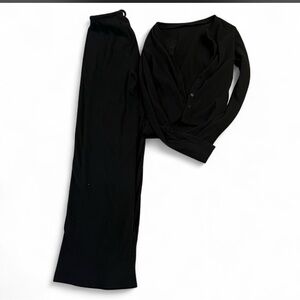 Wide-Leg Black Women's Pants with Matching Button-Front